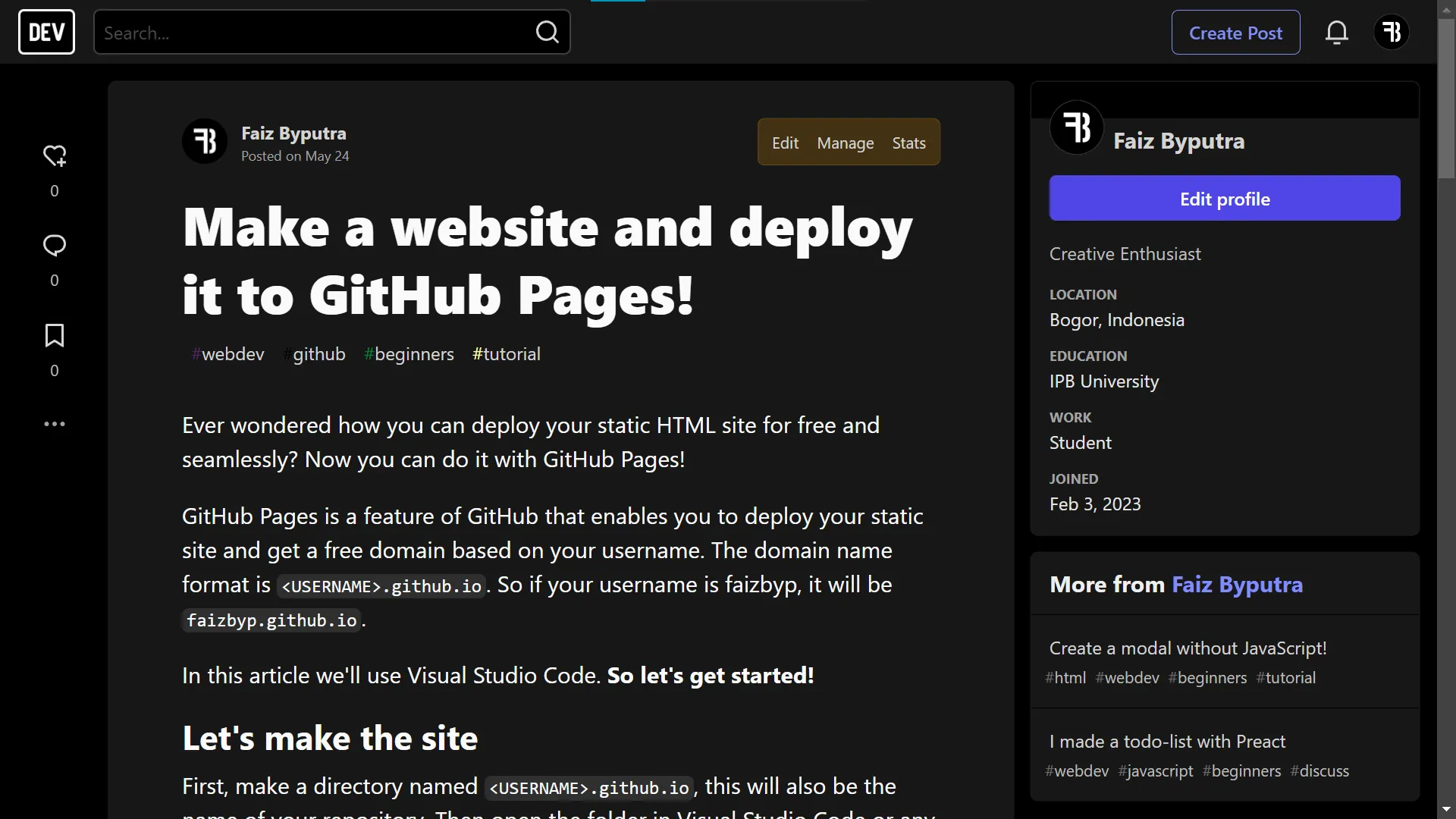 Make a website and deploy it to GitHub Pages!